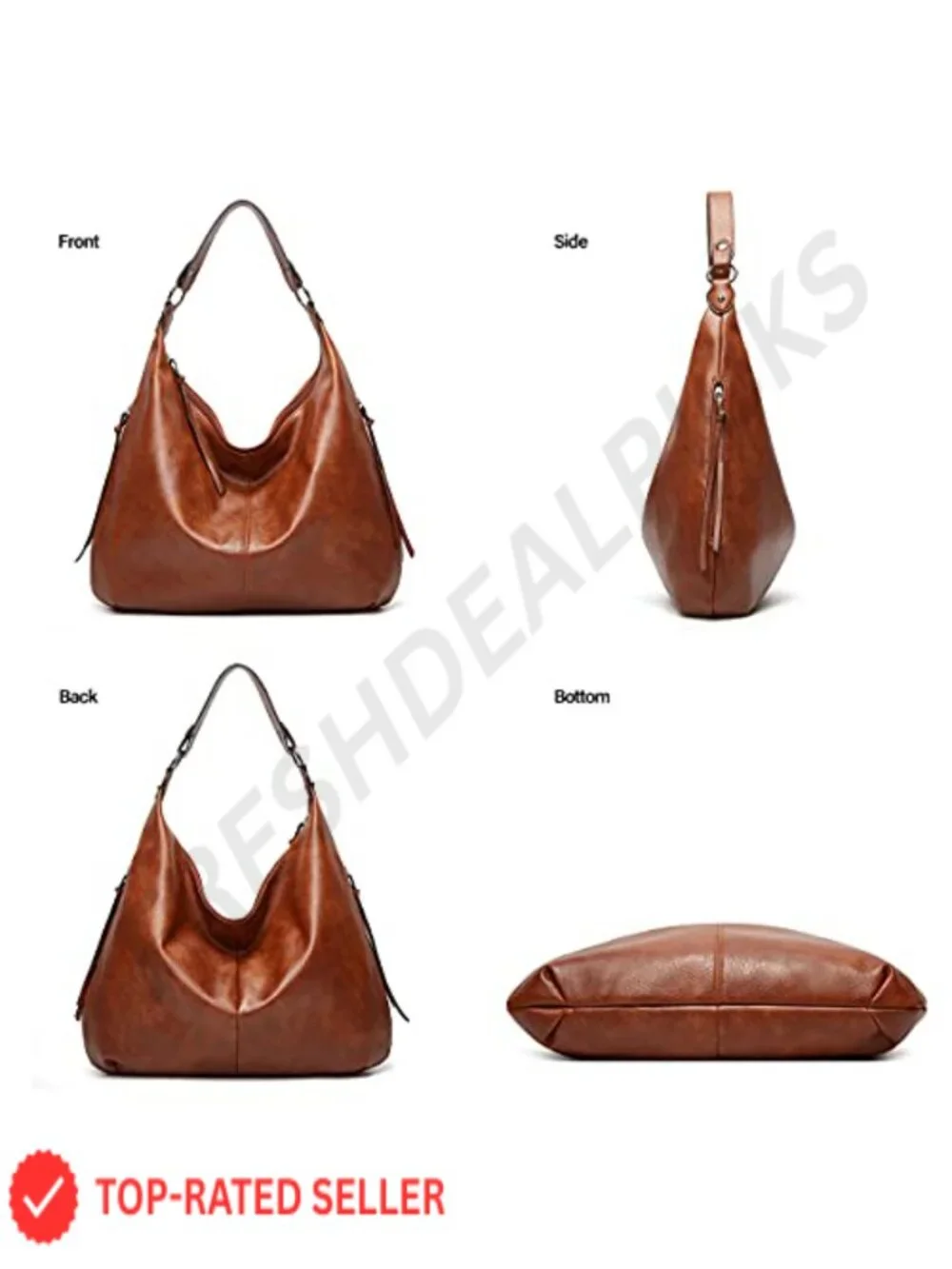 Large Slouchy Hobo Bag PU Leather Shoulder Purse with Pockets